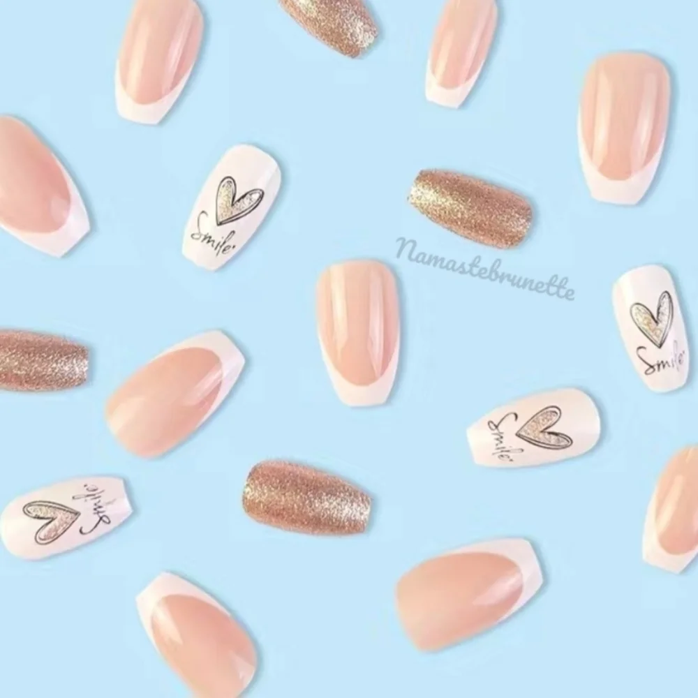2/$16 Glitter Hearts French Manicure Press On Nails